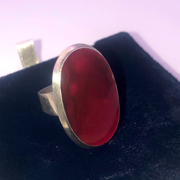 huge Sterling Silver & Abalone w Pink Resin (?) Overlay Sz 7 - Picture 5 of 11